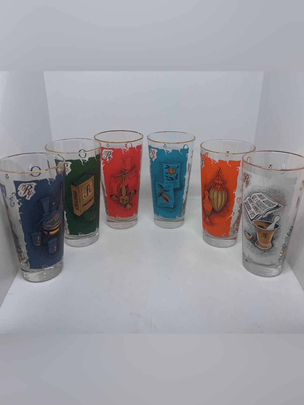 Libbey Apothecary Pharmacy Rx Gold Trim Glasses Tumblers 6.25"
Complete Set of 6